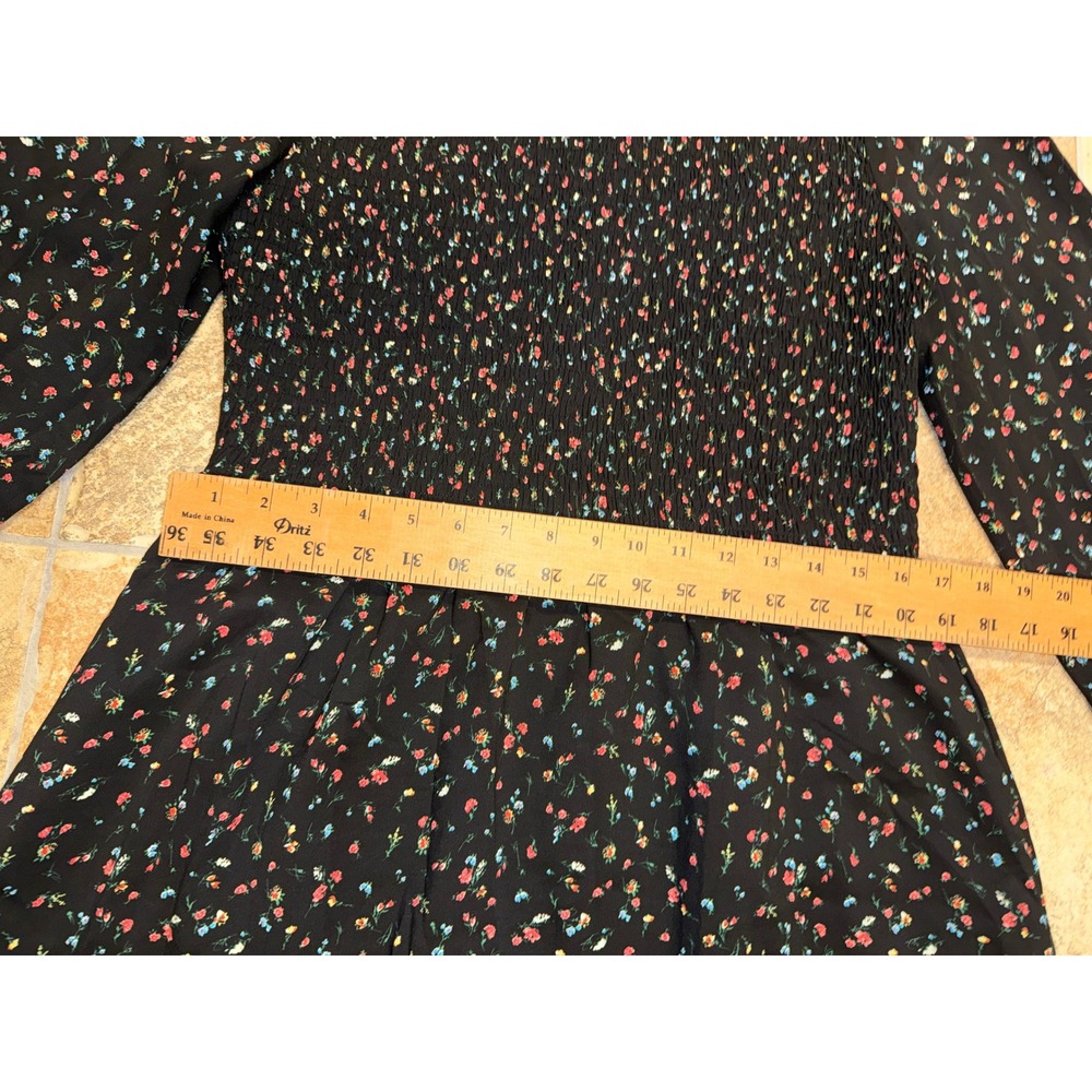 Anneboutin Black Floral Smocked Maxi Dress XL Long Sleeve Tiered Cottagecore - Picture 2 of 3